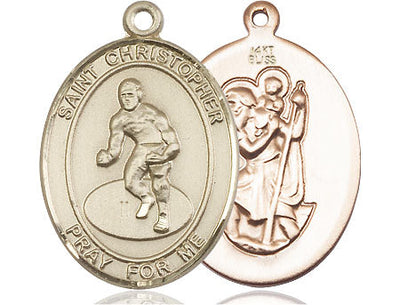 St Christopher Wrestling Catholic Patron Saint Medal, pewter / sterling silver / gold-filled (view 4), Bliss Manufacturing