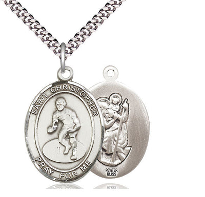 St Christopher Wrestling Catholic Patron Saint Medal, pewter / sterling silver / gold-filled, Bliss Manufacturing