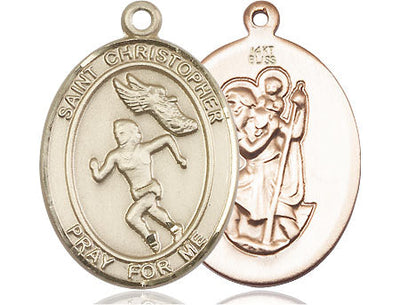St Christopher Track & Field Women Catholic Patron Saint Medal, pewter / sterling silver / gold-filled (view 4), Bliss Manufacturing