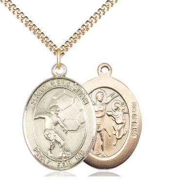 St Sebastian Soccer Player Catholic Patron Saint Medal, pewter / sterling silver / gold-filled (view 3), Bliss Manufacturing