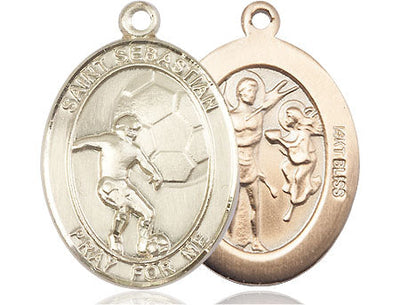 St Sebastian Soccer Player Catholic Patron Saint Medal, pewter / sterling silver / gold-filled (view 4), Bliss Manufacturing