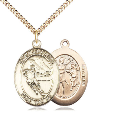 St Sebastian Ice Hockey Player Catholic Patron Saint Medal, pewter / sterling silver / gold-filled (view 3), Bliss Manufacturing
