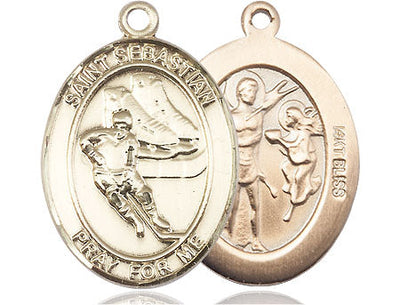 St Sebastian Ice Hockey Player Catholic Patron Saint Medal, pewter / sterling silver / gold-filled (view 4), Bliss Manufacturing