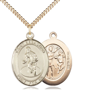 St Sebastian Wrestling Catholic Patron Saint Medal, pewter / sterling silver / gold-filled (view 3), Bliss Manufacturing