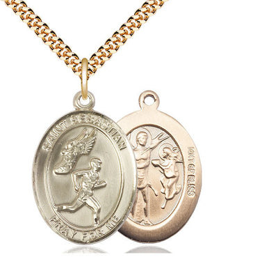 St Sebastian Track and Field Catholic Patron Saint Medal, pewter / sterling silver / gold-filled (view 3), Bliss Manufacturing