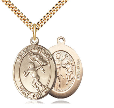 St Sebastian Track & Field Women Player Catholic Patron Saint Medal, pewter / sterling silver / gold-filled (view 3), Bliss Manufacturing