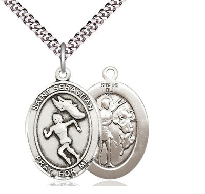 St Sebastian Track & Field Women Player Catholic Patron Saint Medal, pewter / sterling silver / gold-filled (view 2), Bliss Manufacturing