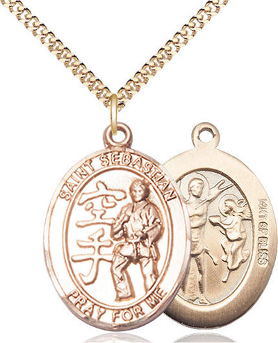 St Sebastian Karate Player Catholic Patron Saint Medal, pewter / sterling silver / gold-filled (view 3), Bliss Manufacturing