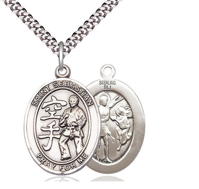 St Sebastian Karate Player Catholic Patron Saint Medal, pewter / sterling silver / gold-filled (view 2), Bliss Manufacturing