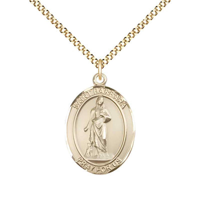 Medium Saint Barbara 14kt Gold-filled Oval Medal Pendant with 18" Gold-plated Curb Chain in Deluxe Gift Box | Bliss Manufacturing