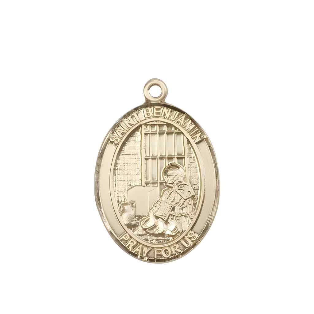 Medium Saint Benjamin 14kt Gold Oval Medal Pendant comes in Deluxe Gift Box | Bliss Manufacturing