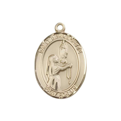 Medium Saint Bernadette 14kt Gold Oval Medal Pendant comes in Deluxe Gift Box | Bliss Manufacturing