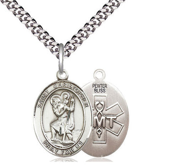 St Christopher EMT Catholic Patron Saint Medal, pewter / sterling silver / gold-filled, Bliss Manufacturing