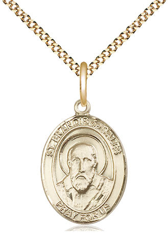 Bliss Manufacturing Medium 14kt Gold Filled St Francis de Sales Pendant on a 18 inch Gold Plate Light Curb Chain