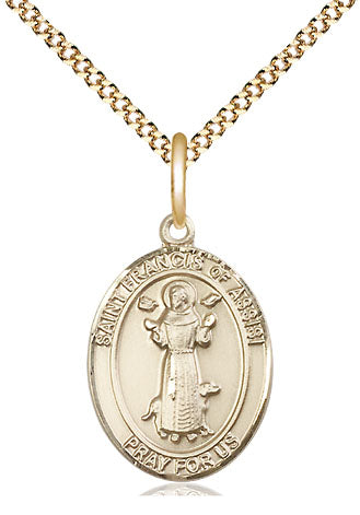 Bliss Manufacturing Medium 14Kt Gold Filled St. Francis of Assisi on a 20 inch Gold Plate Light Curb Chain