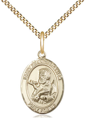 Medium 14kt Gold Filled St Francis Xavier Pendant on a 18 inch Gold Plate Light Curb Chain, Bliss Manufacturing