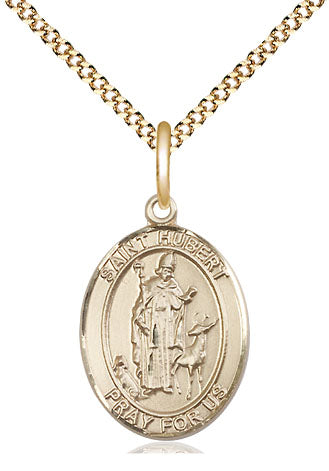 bliss manufacturing medium 14kt gold filled st hubert of liege medal on a 18 inch gold plate light curb chain,