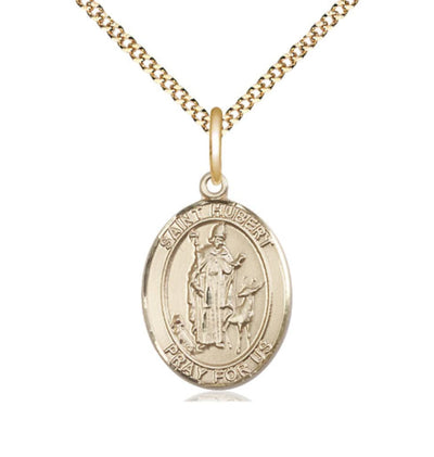 medium 14kt gold filled st hubert of liege medal on a 18 inch gold plate light curb chain, Bliss Manufacturing