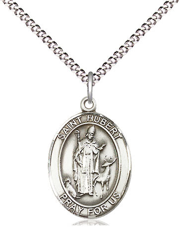 bliss manufacturing medium st hubert of liege pewter medal on a 18inch light rhodium-plated curb chain,