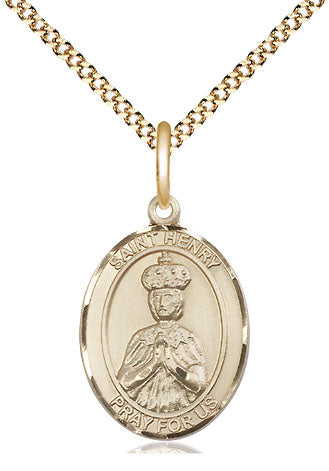 medium 14kt gold filled st henry II medal on a 18 inch gold plate light curb chain, Bliss Manufacturing