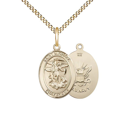 'St. Michael' and U.S. Navy Emblem 14kt Gold-filled Medal with Plated Chain, 3/4-inch, Bliss Manufacturing