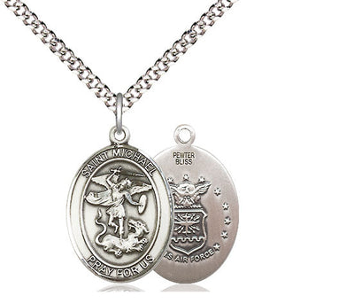 St. Michael & Air Force Catholic Patron Saint Medal, pewter / sterling silver / gold-filled (view 2), Bliss Manufacturing