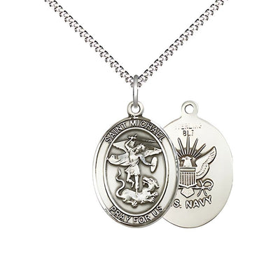 'St. Michael' and U.S. Navy Emblem Sterling Silver Medal with Plated Chain, 3/4-inch, Bliss Manufacturing