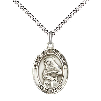 Our Lady of Providence Sterling Silver Medal Necklace, Medium 3/4-Inch, Chain, Chain, Bliss Manufacturing