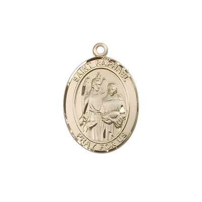Medium Saint Raphael the Archangel 14kt Gold Oval Medal Pendant comes with Deluxe Gift Box | Bliss Manufacturing