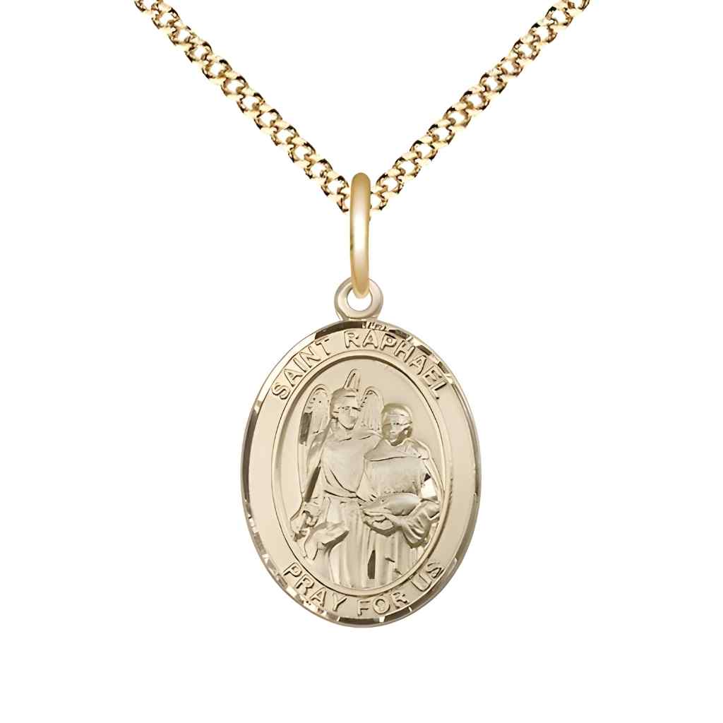 Medium Saint Raphael the Archangel 14kt Gold-filled Oval Medal Pendant with Gold-plated Chain with Deluxe Gift Box | Bliss Manufacturing