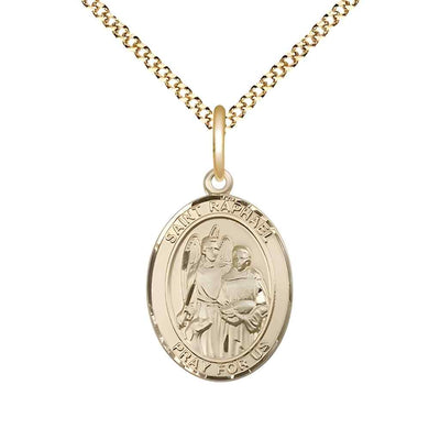 Medium Saint Raphael the Archangel 14kt Gold-filled Oval Medal Pendant with Gold-plated Chain with Deluxe Gift Box | Bliss Manufacturing
