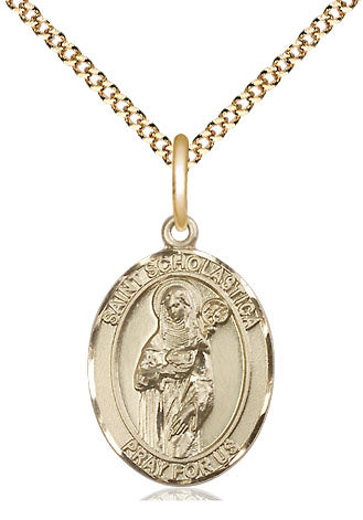 St Scholastica Catholic Saint Medal, gold-filled, Bliss Manufacturing