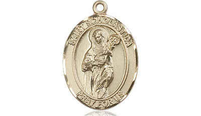 St Scholastica Catholic Saint Medal, 14kt gold, Bliss Manufacturing
