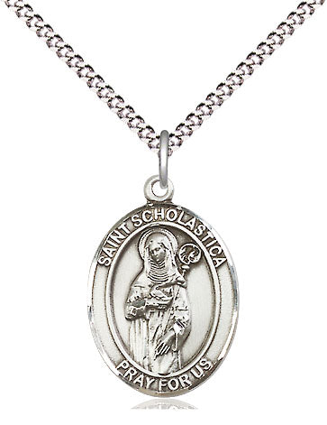 St Scholastica Catholic Saint Medal, pewter / sterling silver / gold-filled (view 4), Bliss Manufacturing