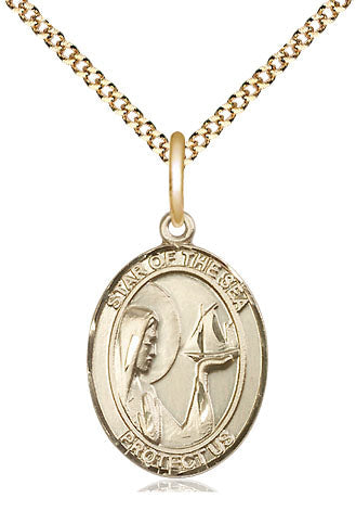 Our Lady Star of the Sea Catholic Patron Saint Medal, gold-filled, Bliss Manufacturing