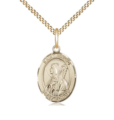 Medium Size St Brigid of Ireland Catholic Patron Saint Gold-filled Medal with Plated Chain, Bliss Manufacturing