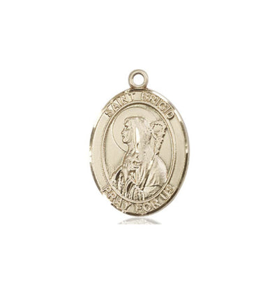 St Brigid of Ireland Catholic Patron Saint Medium Size Medal, 14kt gold, Bliss Manufacturing
