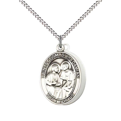Medium St Cosmas and St Damian Doctors Pewter Medal Necklace, (view 5), Bliss Manufacturing