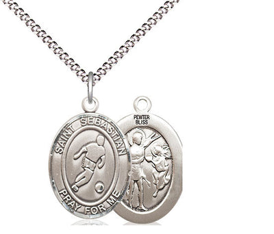 St Sebastian Soccer Catholic Patron Saint Medal, pewter / sterling silver / gold-filled, Bliss Manufacturing