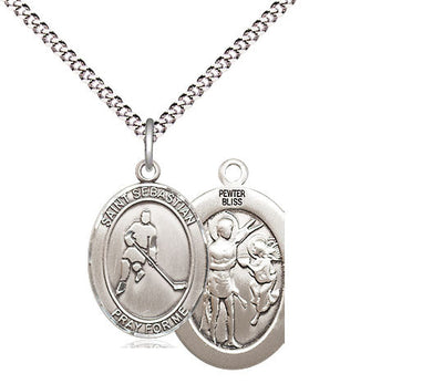 St Sebastian Ice Hockey Catholic Patron Saint Medal, pewter / sterling silver / gold-filled, Bliss Manufacturing