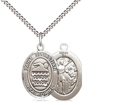 St Sebastian Swimming Catholic Patron Saint Medal, pewter / sterling silver / gold-filled (view 2), Bliss Manufacturing