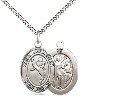 St Sebastian Martial Arts Catholic Patron Saint Medal, pewter / sterling silver / gold-filled, Bliss Manufacturing