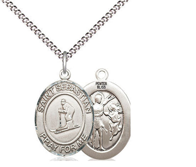 St Sebastian Skiing Catholic Patron Saint Medal, pewter / sterling silver / gold-filled, Bliss Manufacturing