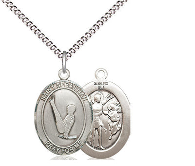 St Sebastian Gymnastics Patron Saint Medal, pewter / sterling silver / gold-filled (view 2), Bliss Manufacturing