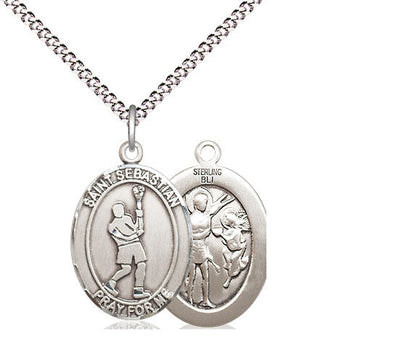St Sebastian Lacrosse Patron Saint Medal, pewter / sterling silver / gold-filled (view 2), Bliss Manufacturing