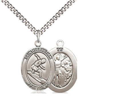 St Sebastian Surfing Catholic Patron Saint Medal, pewter / sterling silver / gold-filled, Bliss Manufacturing