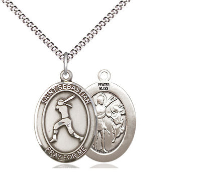 St. Sebastian Softball Catholic Patron Saint Medal, pewter / sterling silver / gold-filled, Bliss Manufacturing