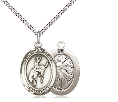 St Sebastian Rodeo Catholic Patron Saint Medal, pewter / sterling silver / gold-filled, Bliss Manufacturing