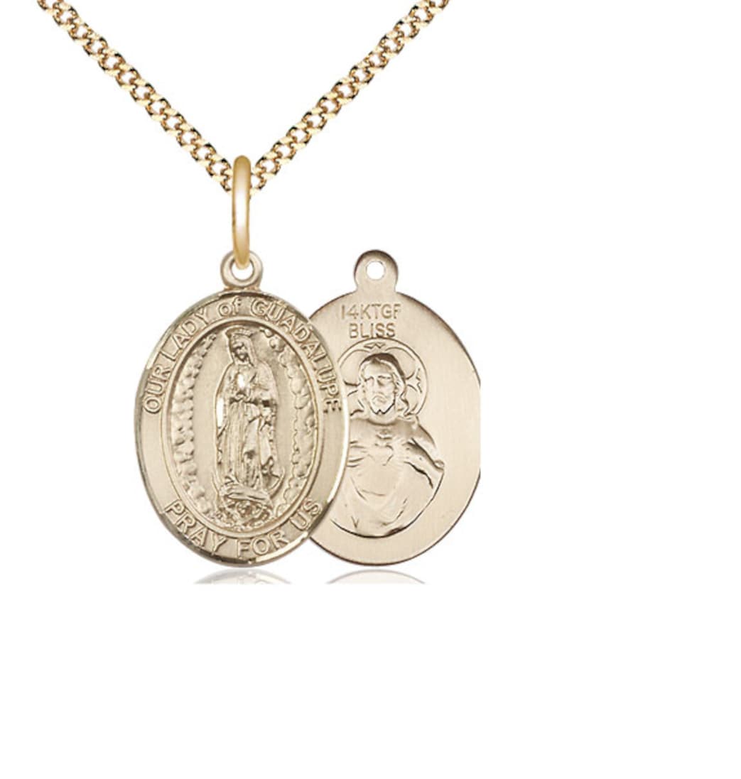 Bliss Our Lady of Guadalupe Catholic Patron Saint Medium Medal in Gold-filled with Plated Chain,