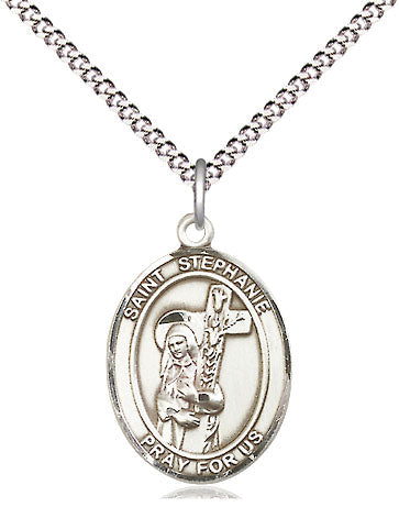 St Stephanie Catholic Saint Medal, pewter / sterling silver / gold-filled (view 4), Bliss Manufacturing
